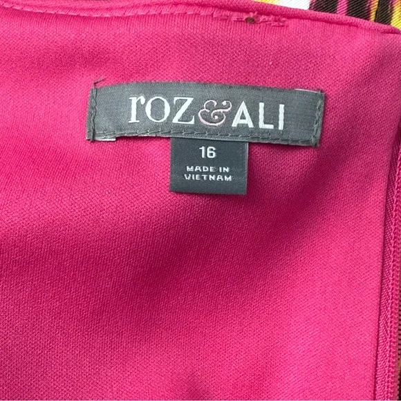 Roz & Ali Women's Sleeveless Round Neck Midi Vibrant Ikat Multicolor Dress Sz 16 - Picture 3 of 8